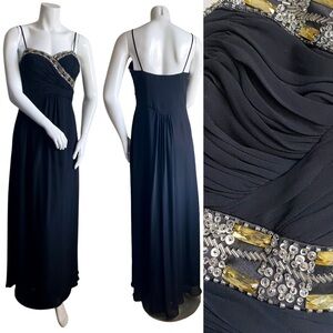 Samila Vintage Formal Maxi Dress Gown Gold Sequin Prom Wedding Goth Romantic 8